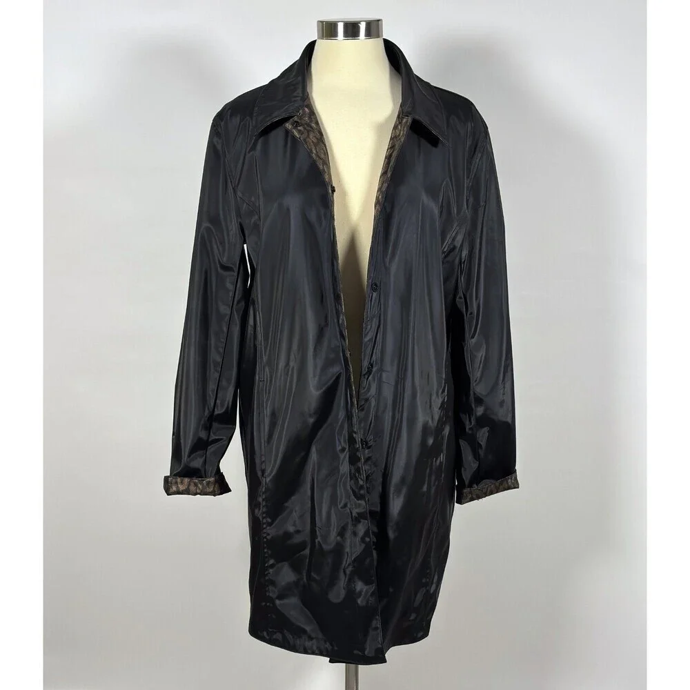 Reversible Animal Print Collared Jacket Black Leopard - Large